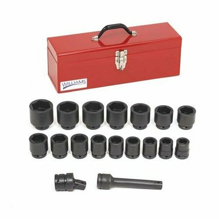 WILLIAMS Socket Set, 18 Pieces, 3/4 Inch Dr, Shallow, 3/4 Inch Size JHWWS-6-18TB